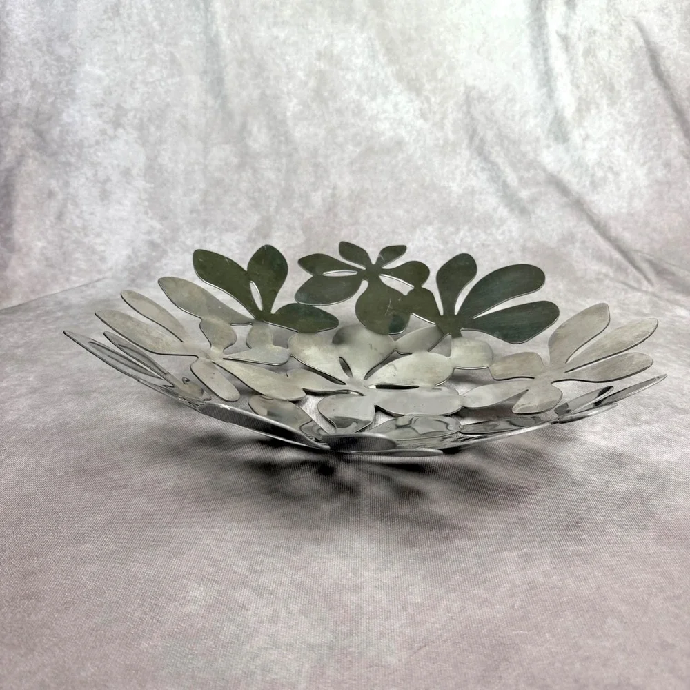 Ikea Stockholm Monika Mulder Bowl Centerpiece Stainless Steel Floral Leaf 17
